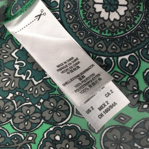 Juicy Couture Blouse Long Sleeve Green Tie Neck Top Kaleidoscope Geometric Print - Picture 8 of 9